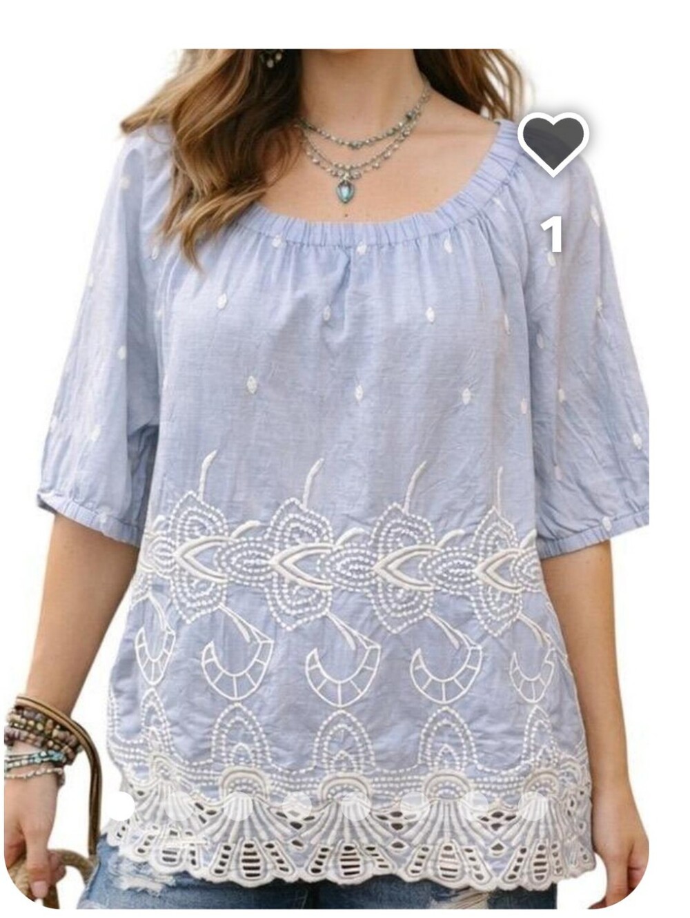 Talbots Light Blue Embroidered Peasant Blouse